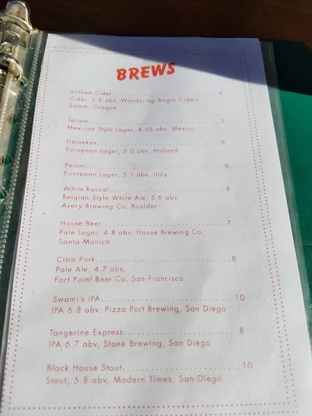 menu of Broken Shaker at Freehand Los Angeles