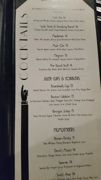 menu of Next Door Lounge