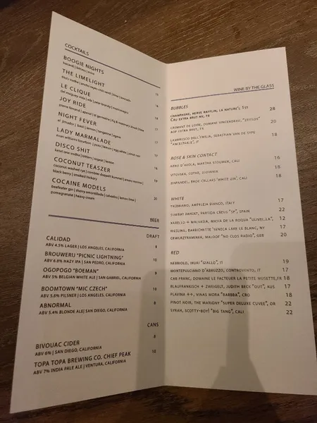 menu of Ever Bar