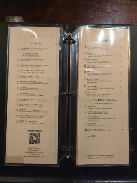 menu of Seven Grand