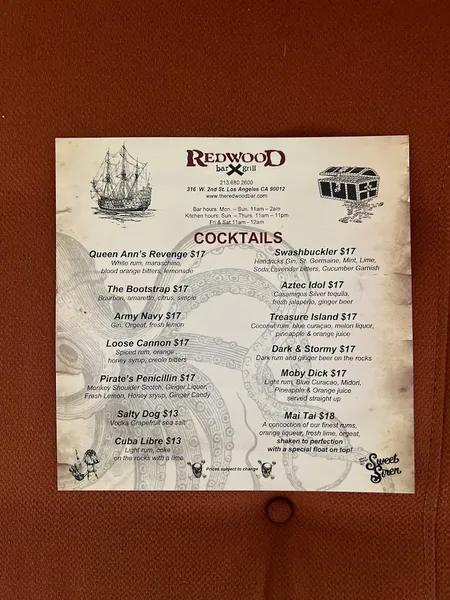 menu of The Redwood Bar & Grill