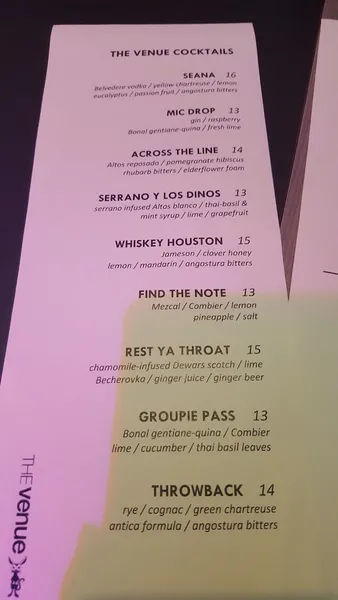 menu of The Venue