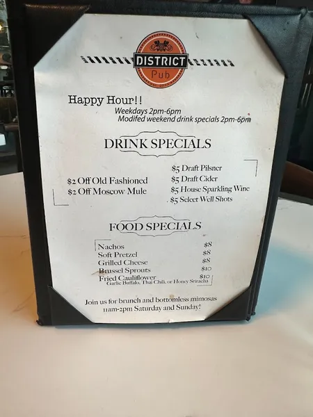 menu of District Pub NoHo