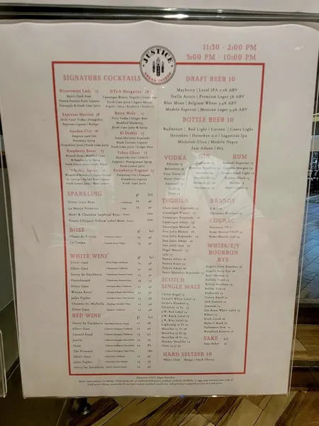 menu of Justice Urban Tavern