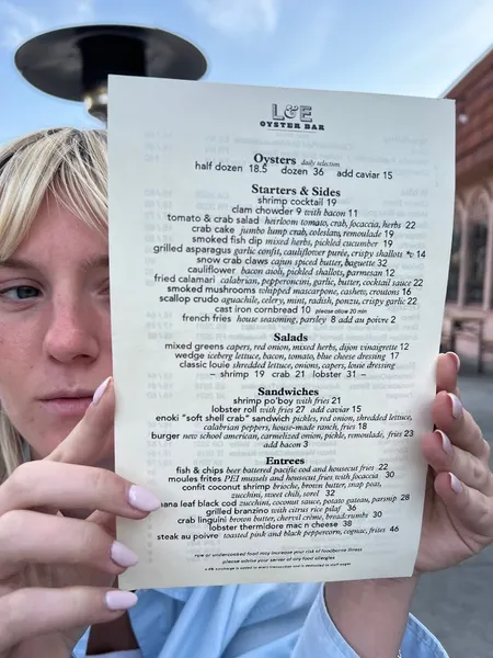 menu of L & E Oyster Bar