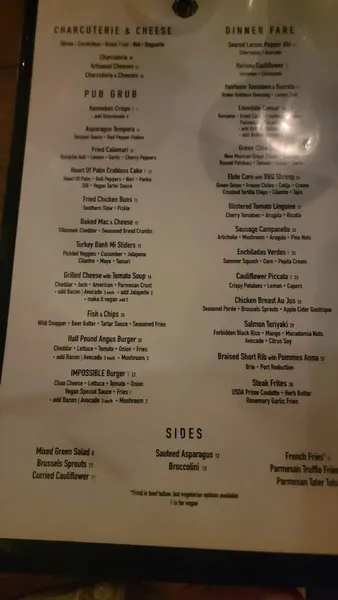 menu of Edendale Restaurant and Bar