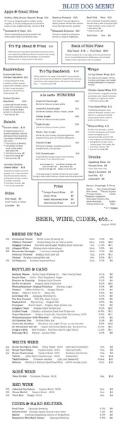 menu of Blue Dog Beer Tavern