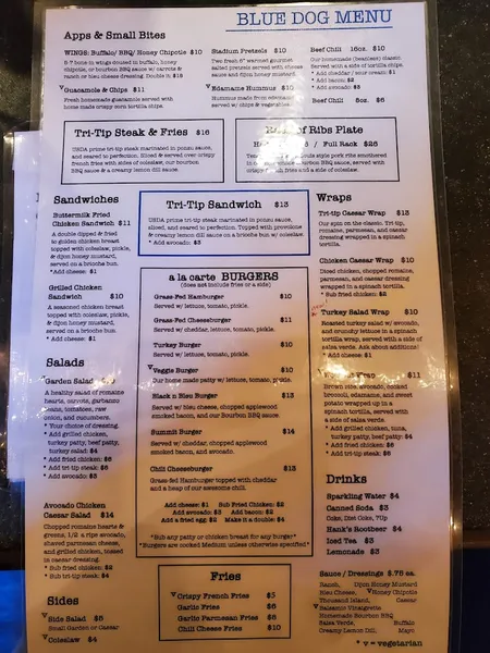 menu of Blue Dog Beer Tavern