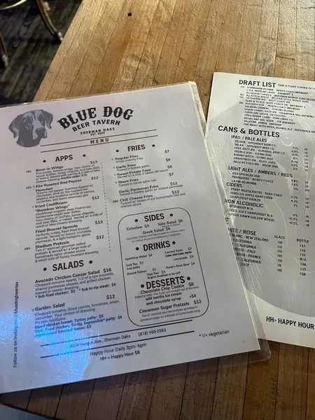 menu of Blue Dog Beer Tavern