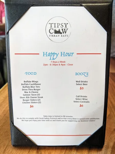 menu of Tipsy Cow