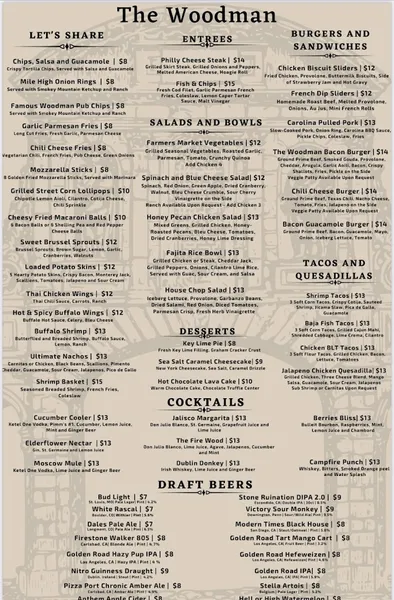 menu of The Woodman