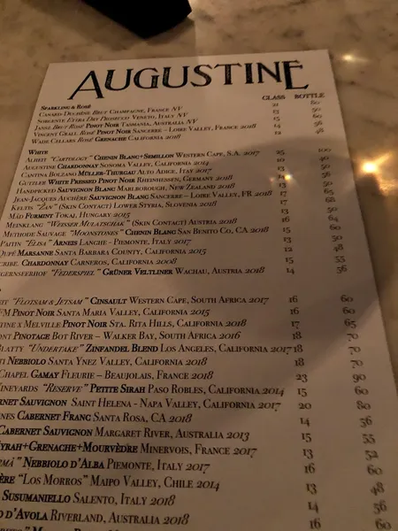 menu of Augustine Wine Bar