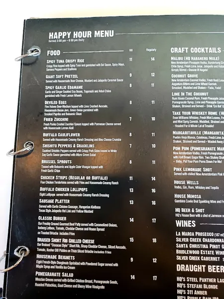 menu of HQ Gastropub - Woodland Hills