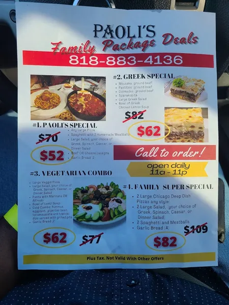 menu of Paoli's Italian Restaurant & Karaoke Bar