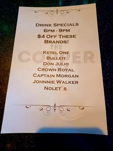 menu of The Copper Mine