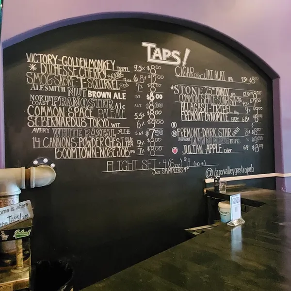 menu of Taps Valley Gastropub