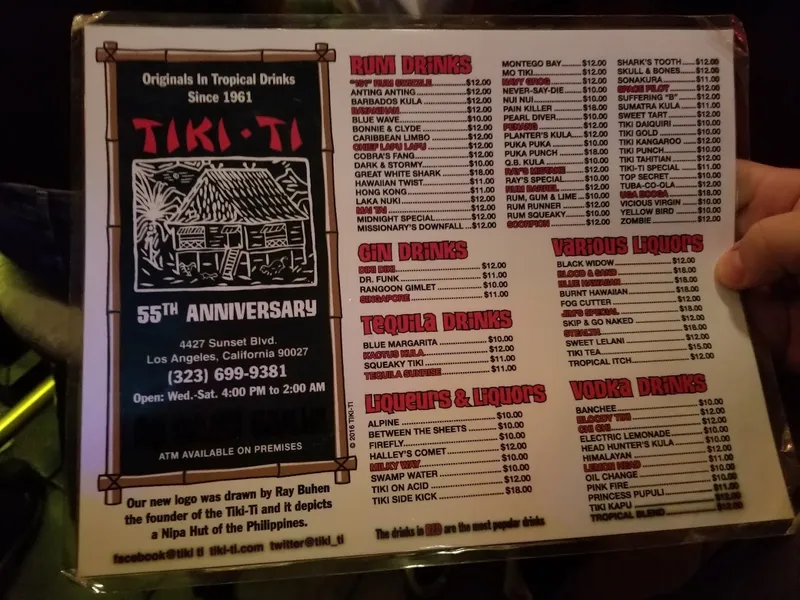 menu of Tiki-Ti