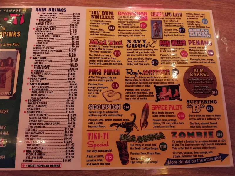 menu of Tiki-Ti