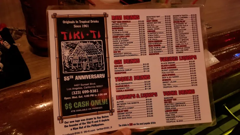 menu of Tiki-Ti