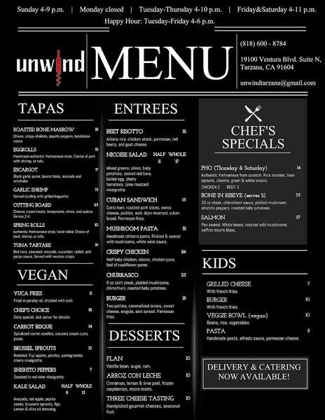 menu of Unwind