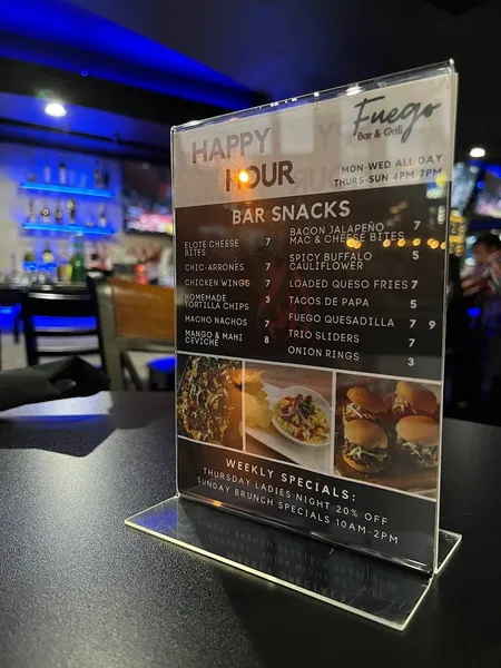 menu of Fuego Bar & Grill