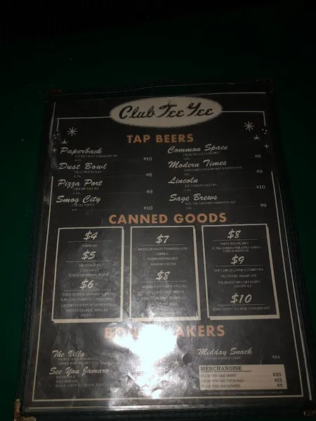 menu of Club Tee Gee