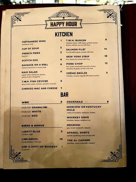 menu of The Whiskey House