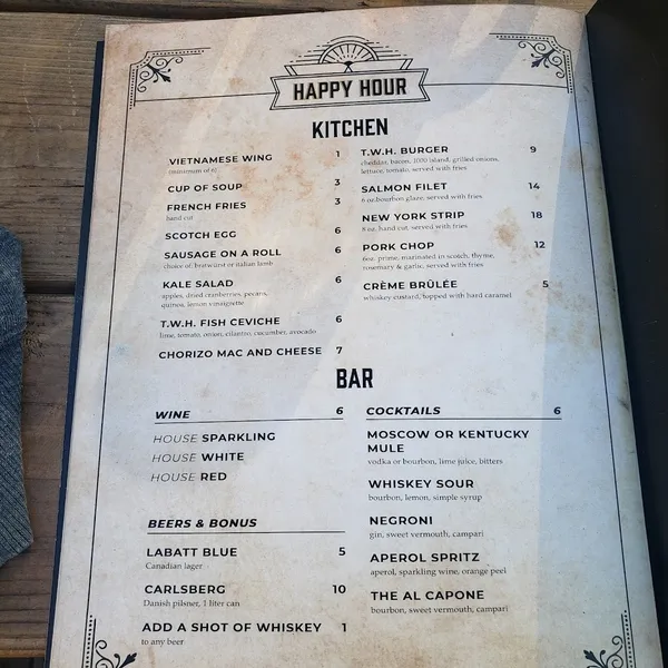 menu of The Whiskey House