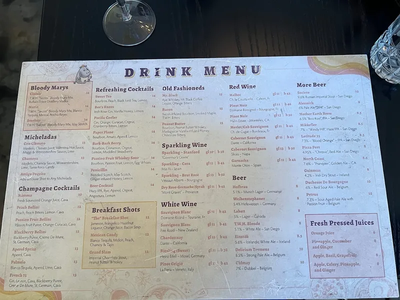 menu of The Whiskey House