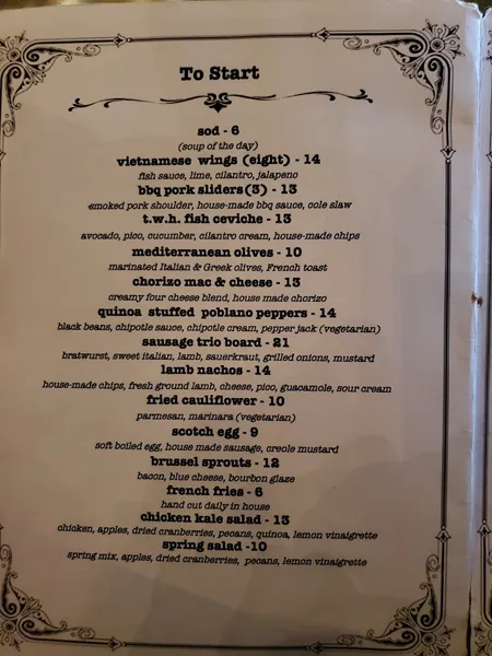 menu of The Whiskey House