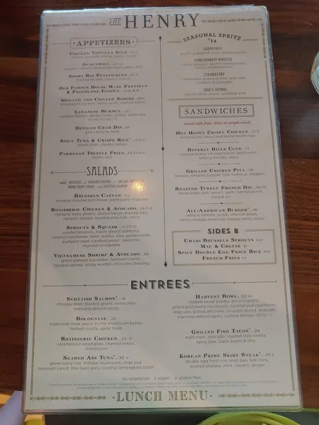 menu of Henry's Pub