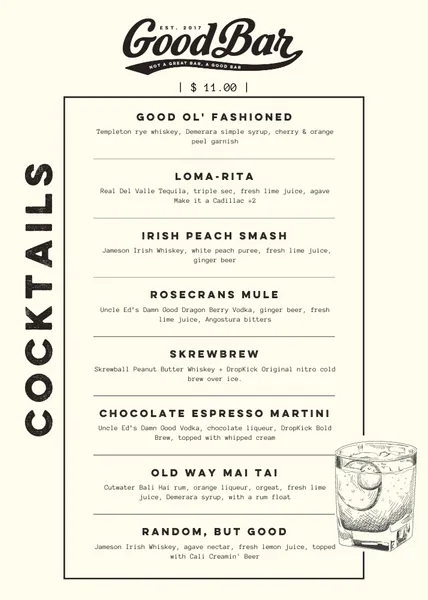 menu of Good bar