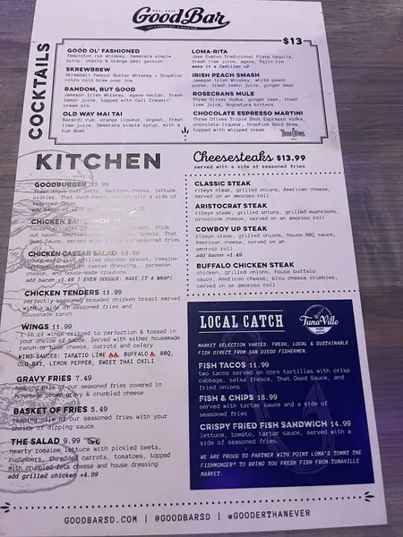 menu of Good bar