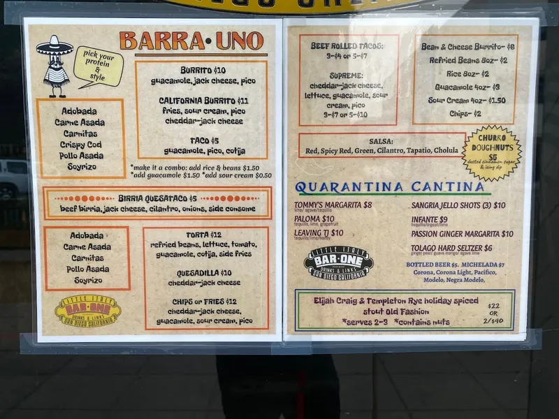 menu of Bar One