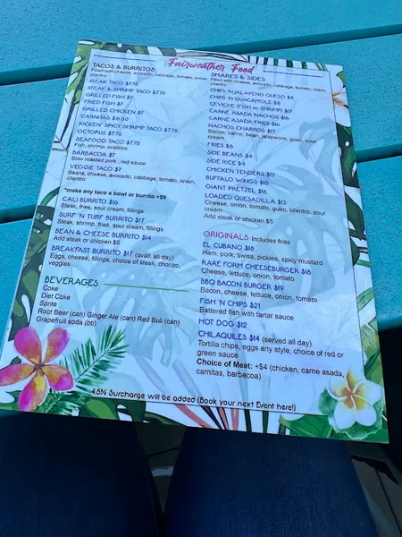 menu of Fairweather Rooftop Bar