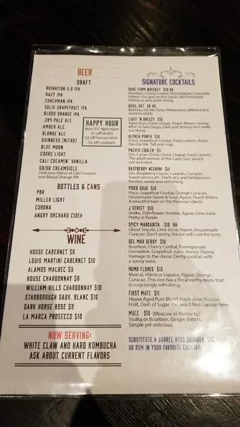 menu of Fairweather Rooftop Bar