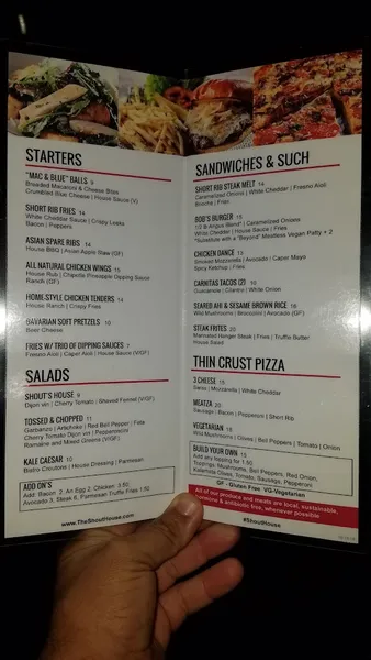 menu of The Shout! House