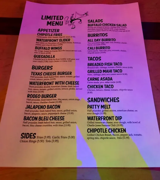 menu of Waterfront Bar & Grill