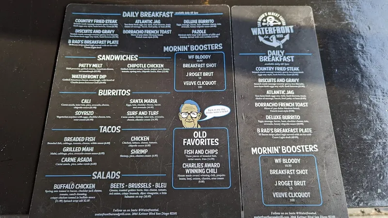 menu of Waterfront Bar & Grill