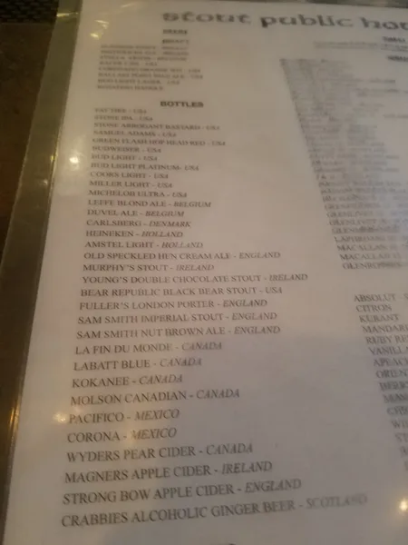 menu of Stout Public House