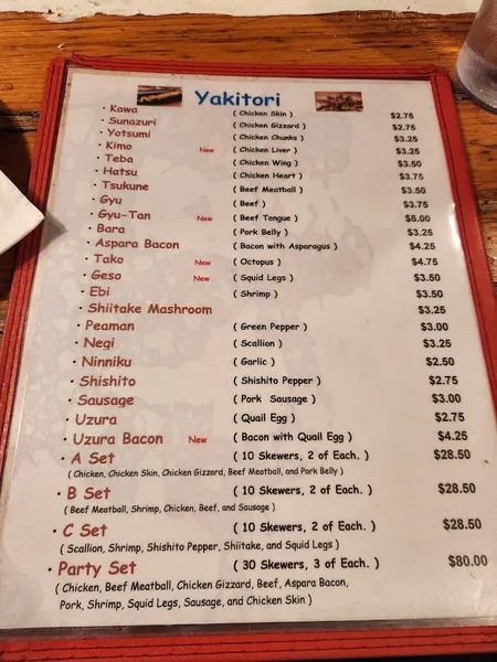 menu 1 of Yakitori Taisho