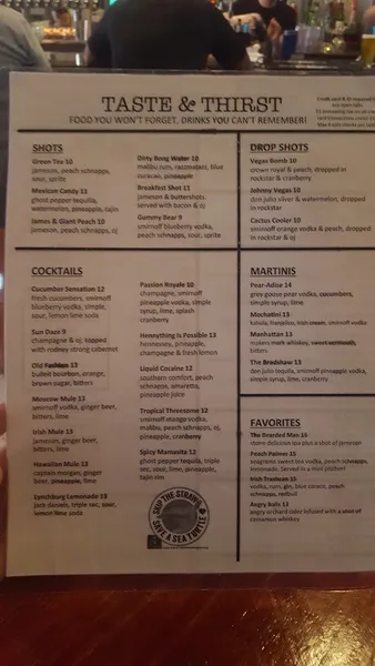 menu of Taste & Thirst