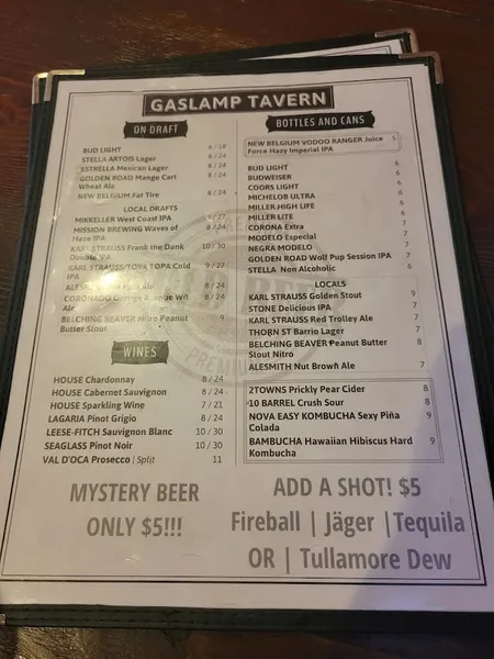 menu of Gaslamp Tavern