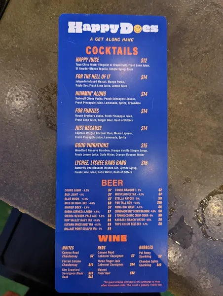 menu of Happy Does Bar