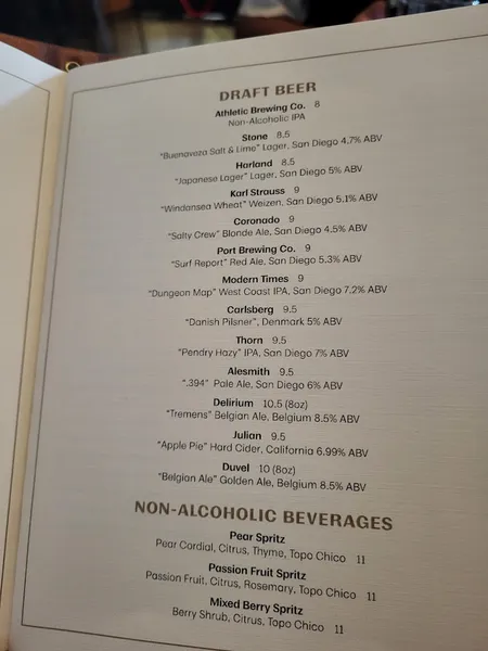 menu of Fifth & Rose