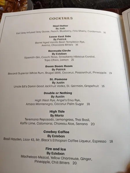 menu of Fifth & Rose