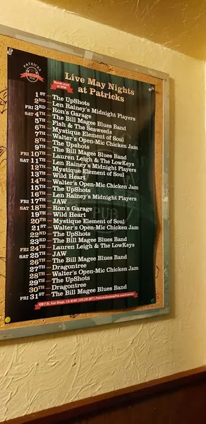 menu of Patricks Gaslamp Pub