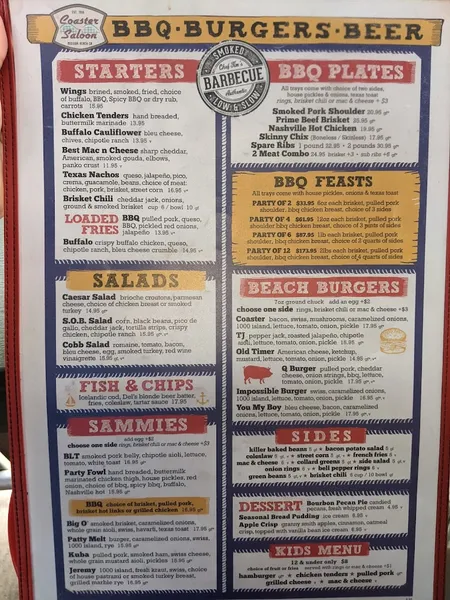 menu of Coaster Saloon