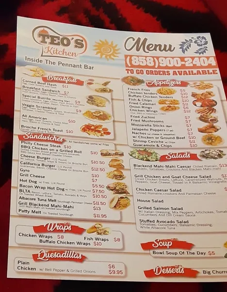 menu of The Pennant Bar