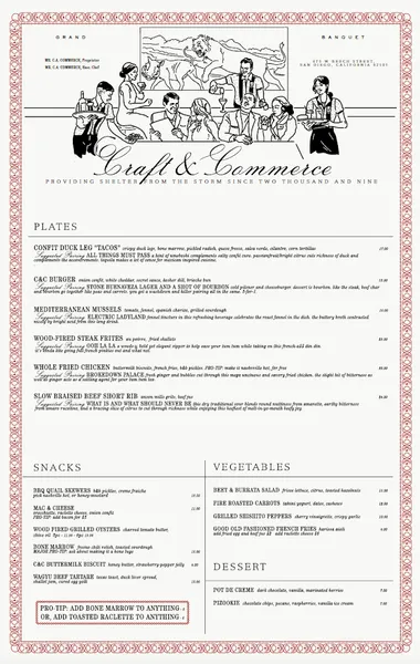 menu of Craft & Commerce